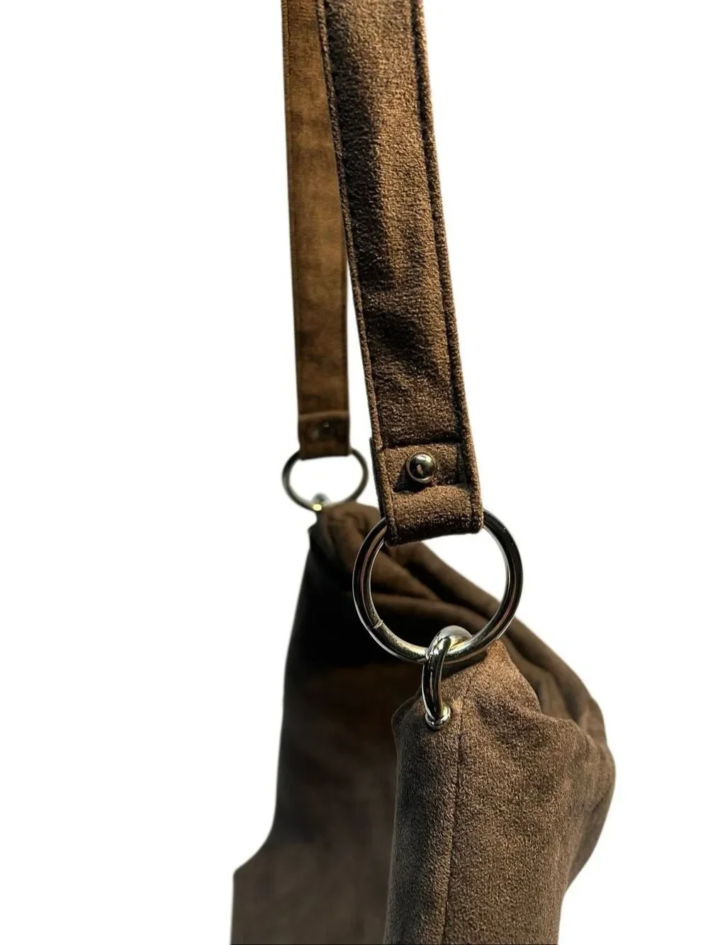 Bella Russo Brown Faux Suede Hobo Bag Tassel Charm Paisley Lining Shoulder Handb